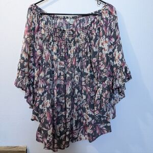 Studio B by Bobeau Floral Print Smocked Tunic Blouse Women's Xtra Large